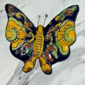 Ceramic butterfly 5” authentic Mexican fine Talavera hand painted